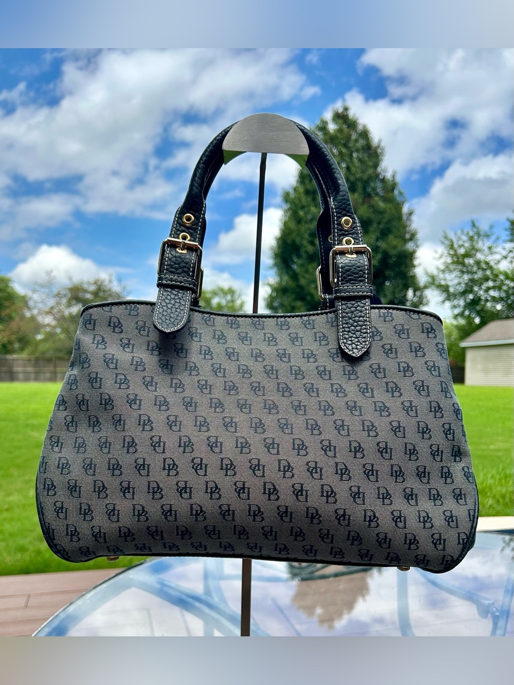Dooney & Bourke Charcoal and Black Signature Jacquard Monogram Satchel